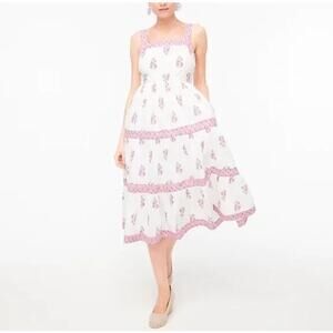 J. Crew Block-print square neck tiered midi dress size 4